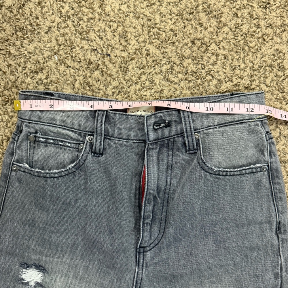 Alice + Olivia Amazing Distressed High Waist Raw Cuffed Boyfriend Jean - Picture 10 of 13